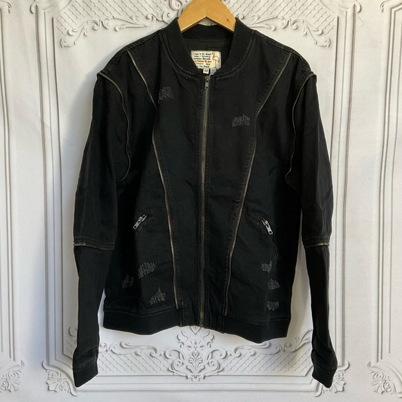 Sandrine Rose FREE PEOPLE Zip Bomber Black Denim Jacket Women’s Size Medium New - Picture 1 of 7